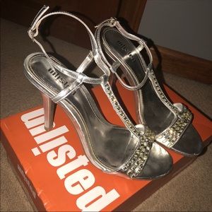 silver high heels